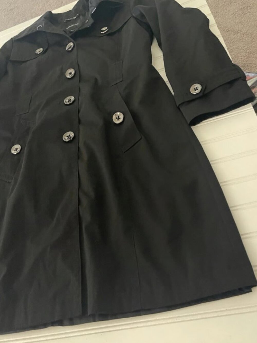 London Fog Women's Size M Black Double Breasted Mid-Length Trench Coat - Picture 5 of 12
